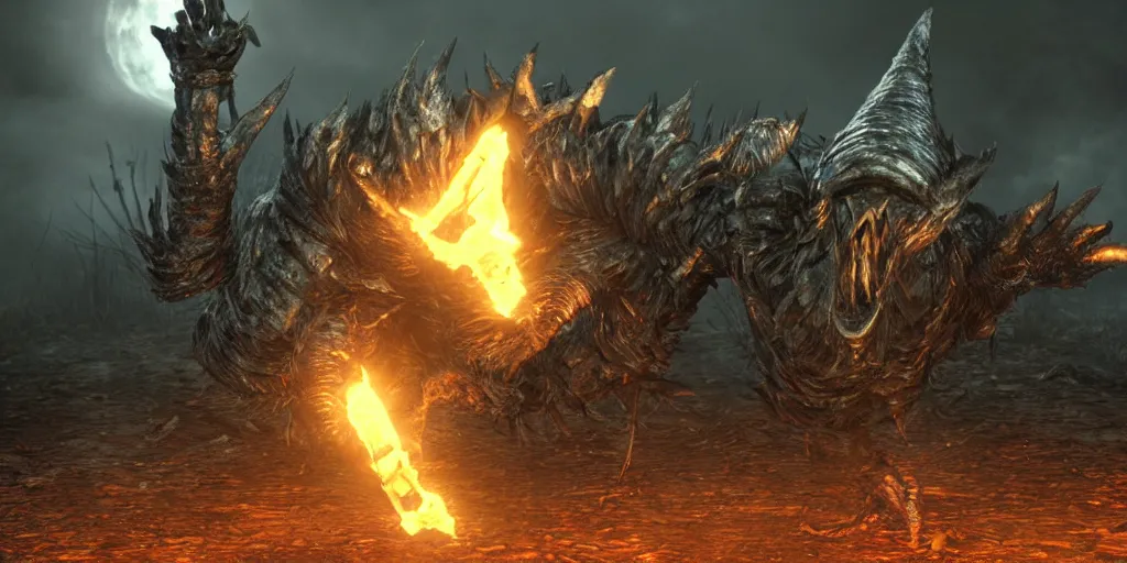 Image similar to minion as a darksouls boss, horror, hd, screenshot,