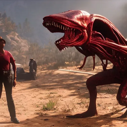 Prompt: alien in red red Redemption 2