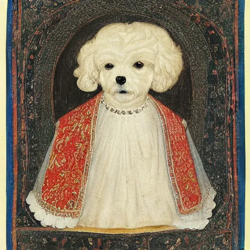 Image similar to portrait of a white poodle as an italian duchess, italo - byzantine era 9 0 0 ce