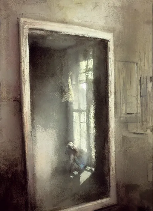 Prompt: through the mirror by Jeremy Mann, stylized, detailed, pastel colors, loose brush strokes