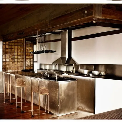 Image similar to “extravagant luxury kitchen, interior design, modern rustic, by Koichi Takada”