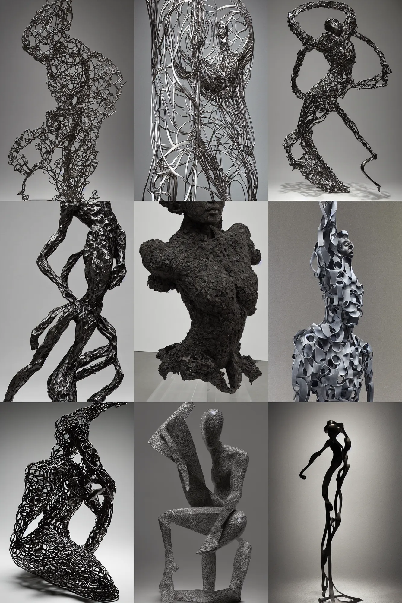 Prompt: Award-winning sculpture by Yoshitaka Amano ((((((((and Eduardo Chillida)))))))). The sculpture is a portrait of an angelical being. Made of steel, hyper-detailed. Studio lightning, perfect composition