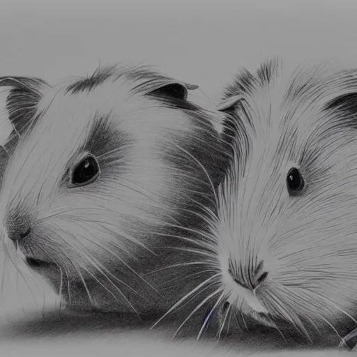 Prompt: guinea pigs using computers, pencil drawing, detailed, hyper-detailed