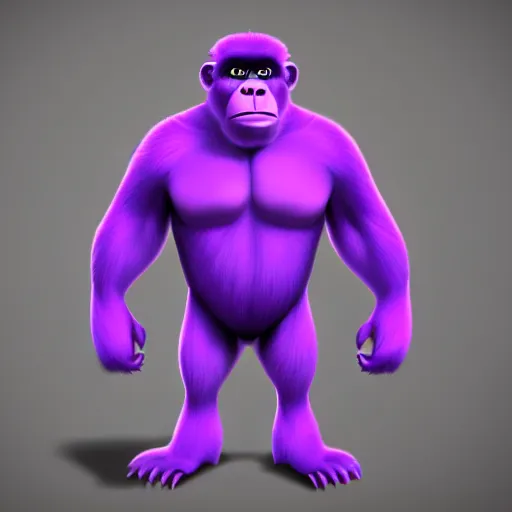 Image similar to a digital artwork of a purple fur gorilla wearing a black suit, trending on artstation