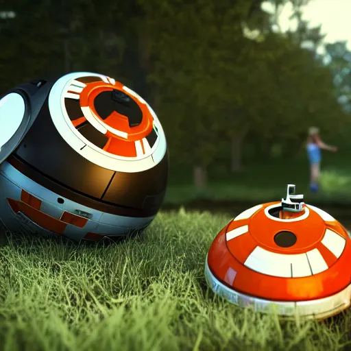 Image similar to bb 8 and hal 9 0 0 0 having a picnic, octane render, unreal engine, 8 k, hyperrealistic, photorealism