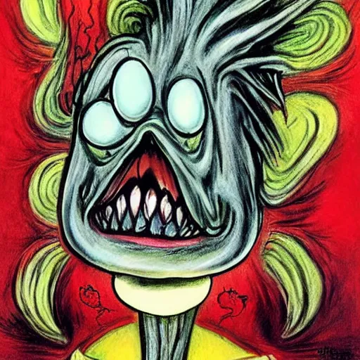 Prompt: a gothic painting of a melting face by dr seuss, | demonic | horror themed