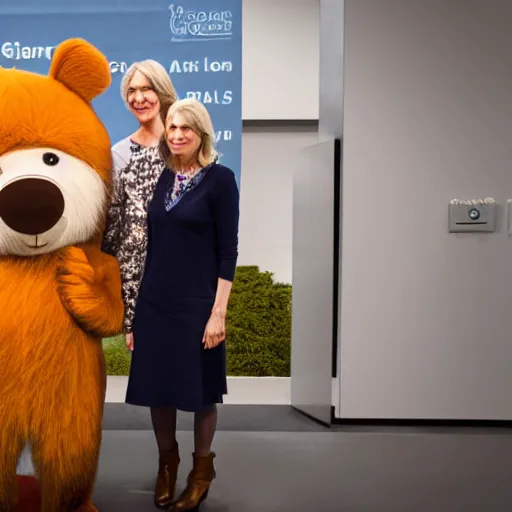 Image similar to Jennifer Doudna with Oski the Bear mascot