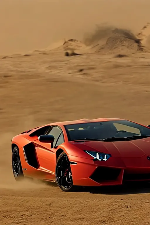 Image similar to Lamborghini Aventador in Mad Max Fury Road.