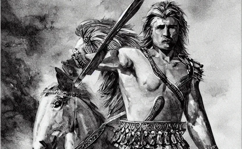 Image similar to the great greek warrior achilles from the book of the long sun by gene wolfe,