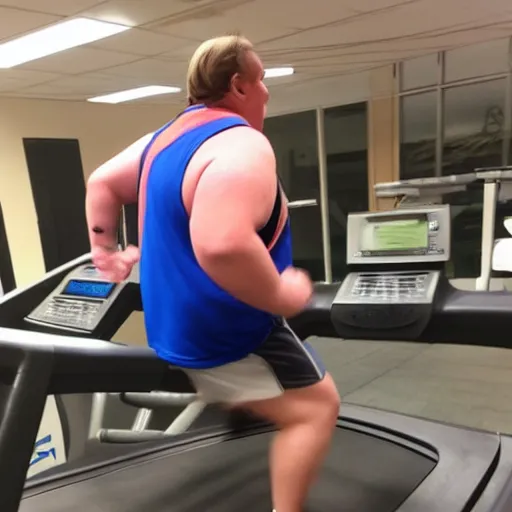 Image similar to obese saul goodman running on a treadmill at the gym