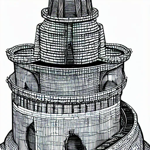 Prompt: isometric view of a wizard tower, lineart, sharp edges, colorized