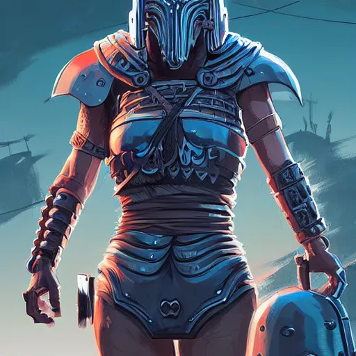 Image similar to cyberpunk viking helmet mask warrior goddess robot ninja fantasy, art gta 5 cover, official fanart behance hd artstation by jesper ejsing, by rhads, makoto shinkai and lois van baarle, ilya kuvshinov, ossdraws