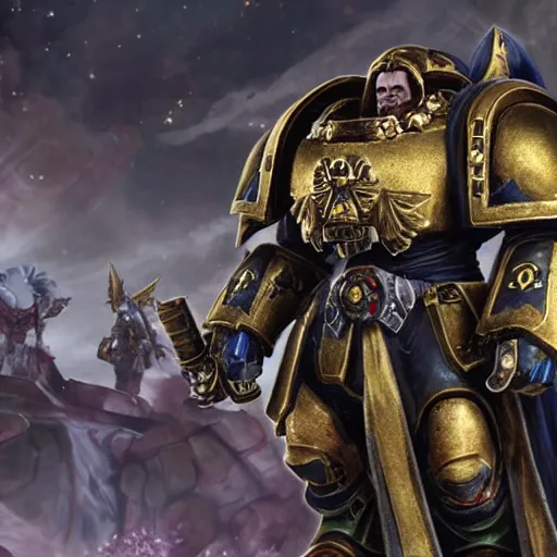 Image similar to a space marine primarch as an endgame boss in final fantasy xiv