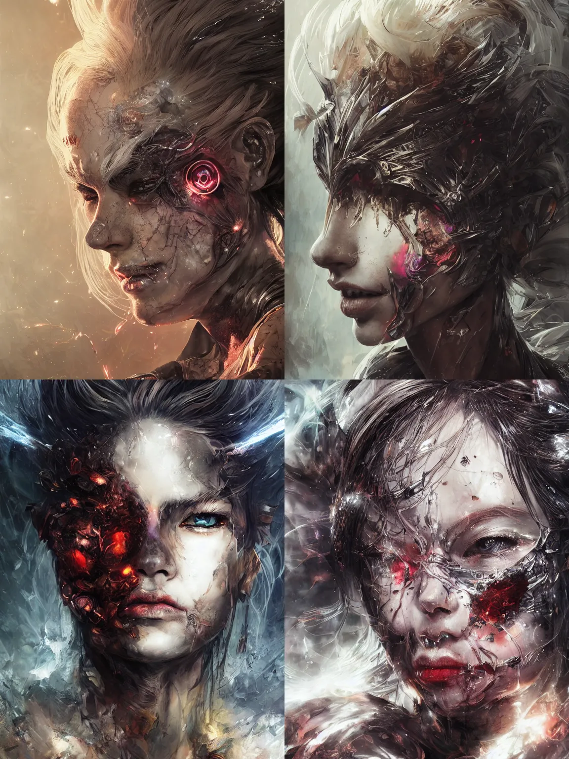 Image similar to fine portrait of dark soul artwork by Yoshitaka Amano and sandra chevrier, 4k, hyper detailed,ultra detail, insane detail,micro detail, UHD, volumetric lightning,octane render,trending on artstation