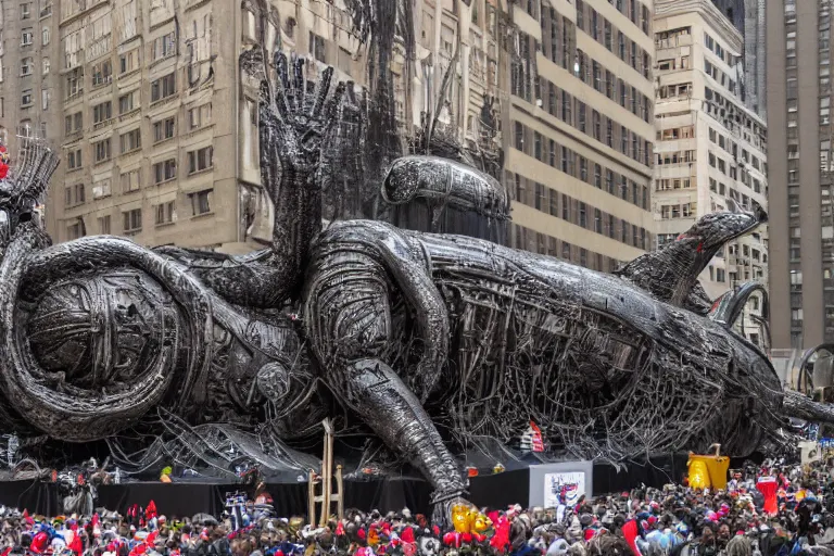 Image similar to photo of giant parade float designed by wed anderson and hr giger, in the macys parade, detailed 4 k photo