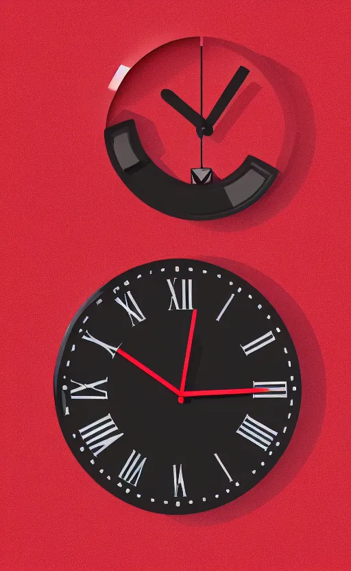 Image similar to a melting Roman numeral clock, behind a red and black gradient background, awith a black heart shaped on the top left corner and a black diamond card shape in the bottom right corner, dynamic lighting, photorealistic fantasy concept art, trending on art station, stunning visuals, cinematic, creative, ultra detailed