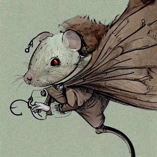 Prompt: a mouse with clockwork wings, fantasy illustration