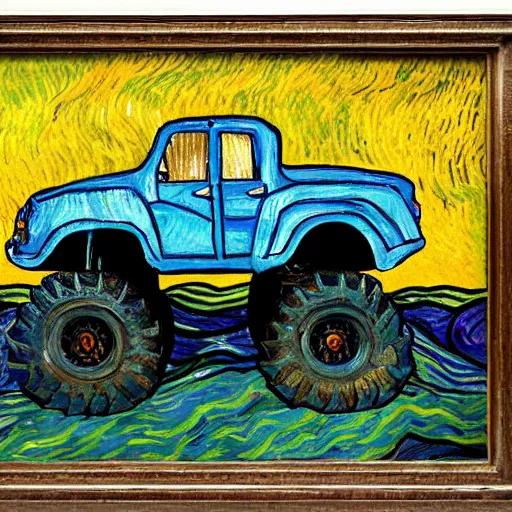 Prompt: monster truck, painted by van gogh