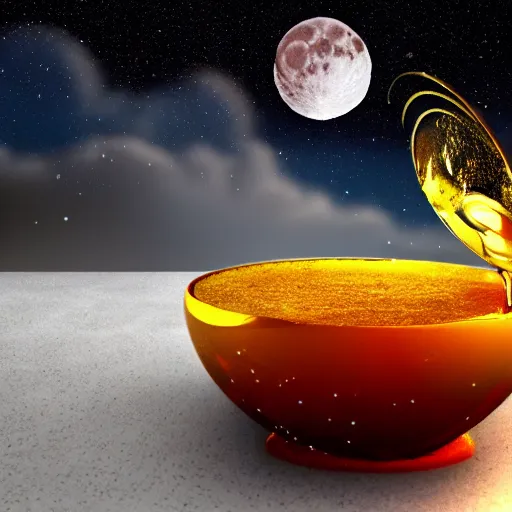 Image similar to the moon with honey poured on it, photorealistic, detailed, HDR, high contrast