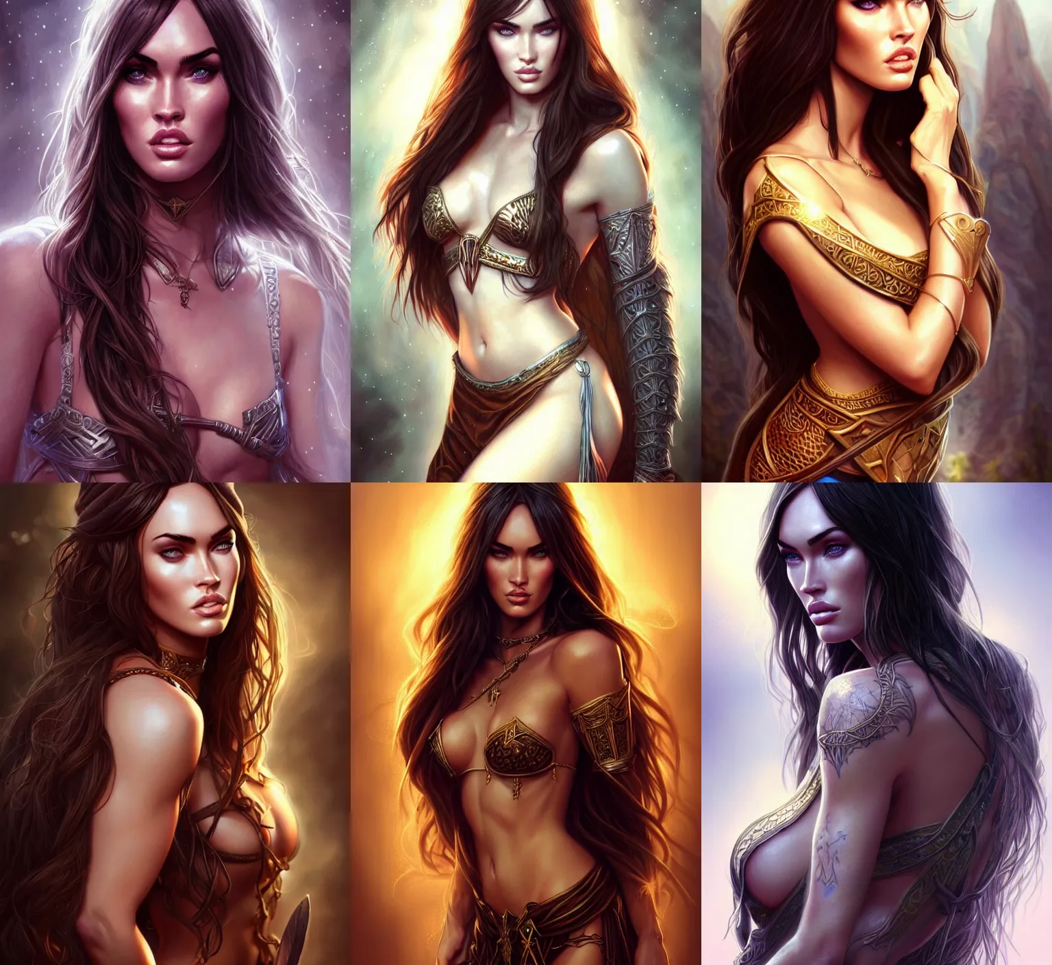Prompt: portrait of a young beautiful priestess, megan fox, upper body, attractive body, D&D, fantasy, intricate, cinematic lighting, highly detailed, digital painting, artstation, concept art, smooth, sharp focus, illustration, art by Artgerm