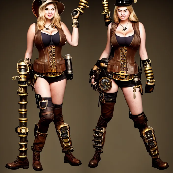 Prompt: full body photograph of kate upton as a steampunk warrior, Extremely detailed. 8k