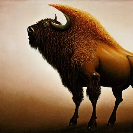 Prompt: bison as dark souls monster by zdzisław beksiński