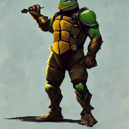 Prompt: greg manchess portrait painting of armored leonardo of tmnt as overwatch character, medium shot, asymmetrical, profile picture, organic painting, sunny day, matte painting, bold shapes, hard edges, street art, trending on artstation, by huang guangjian and gil elvgren and sachin teng