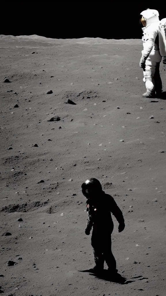 Prompt: a magma man stands on the moon, rocks covering his body