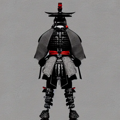 Prompt: entire body portrait from behind samurai that holds chain art inkstyle brush sketch octal render ultra detailed