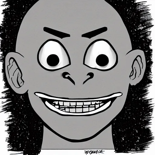 Prompt: warped and darkened trollface, wojak