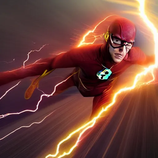 Image similar to the flash traveling faster than light, cgi concept art, lightning effects, speed effect, particles