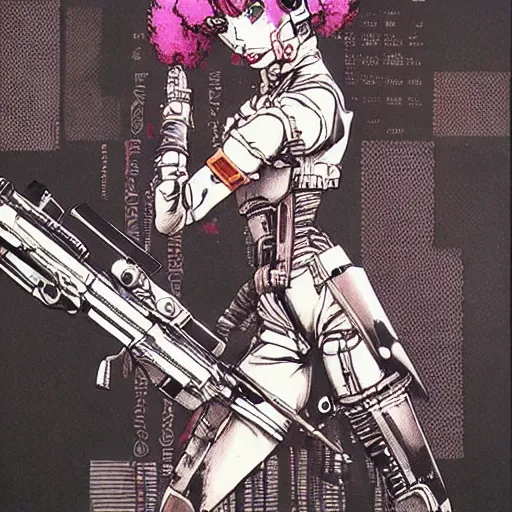 Prompt: android, killer - girl, 1 / 6 katsuya terada, style of cyberpunk, night, city,