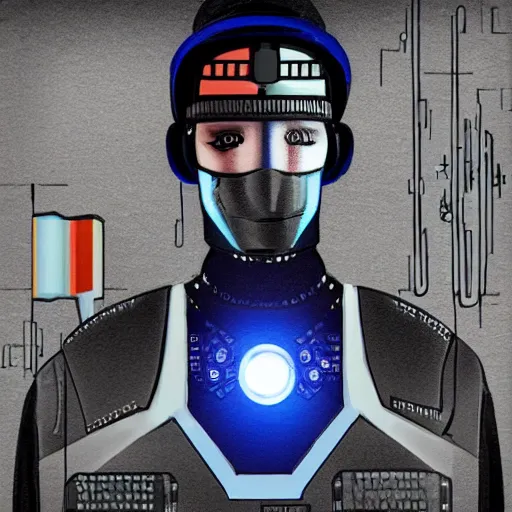 Image similar to Cyberpunk Robot police Mugshot with cyberpunk aesthetic