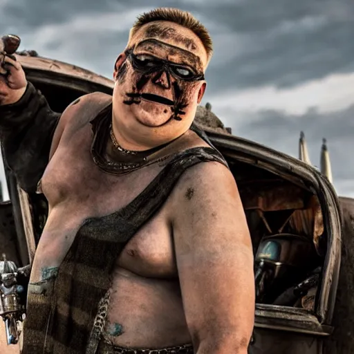 Prompt: peter griffin as immortan joe in mad max fury road, 4k, high detail, high-resolution photograph, professional photography, ultra-detail