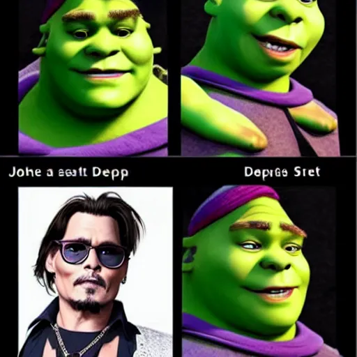 Prompt: johnny depp as shrek