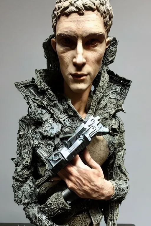 Image similar to 'an intricate detailed paper mâché statue of the Lord of TCP/IP and Subnetting, style of The Matrix, Blade Runner, Cyberpunk 2077'