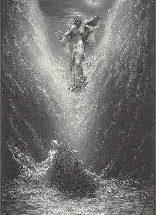 Prompt: legend of the water gods, gustave dore