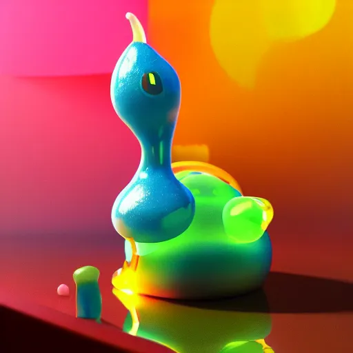 Prompt: single lava lamp, gelatinous cute creature inside, happy, playful, 8 k, even lighting, octane render by pixar