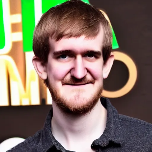 Prompt: bo burnham with a beard living in the future, green lighting