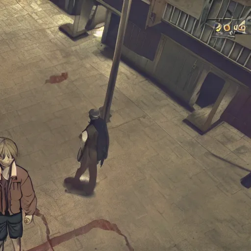 Image similar to playstation 5 screenshot of silent hill, anime, overhead view