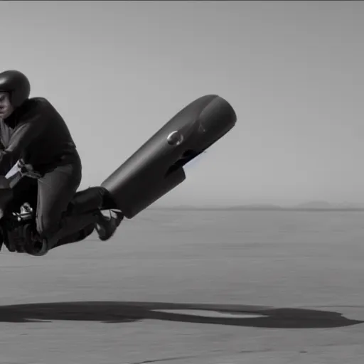 Image similar to jet turbine hoverbike, movie still, speed, cinematic Eastman 5384 film