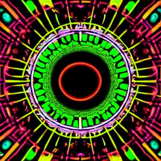 Image similar to cyberpunk neon colored blackhole mandala eye art