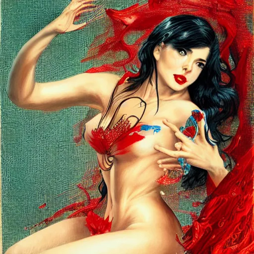 Image similar to a beautiful painting representative of the art style of artgerm and wlop and virgil finlay