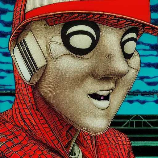 Prompt: portrait closeup of crazy marshmello singer, symmetrical, by yoichi hatakenaka, masamune shirow, josan gonzales and dan mumford, ayami kojima, takato yamamoto, barclay shaw, karol bak, yukito kishiro