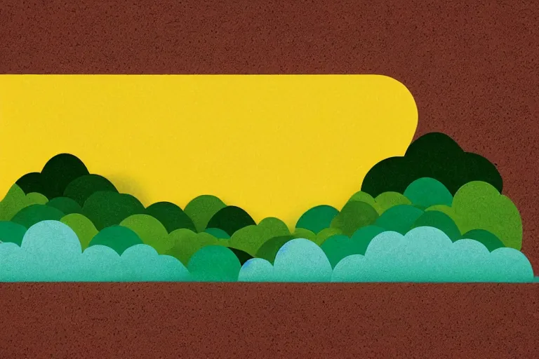 Prompt: paper craft, green textured hills and yellow sun graphic with white clouds and a colorful brick road, behance