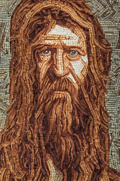 Prompt: intricate and beautifully arranged roman mosaic portrait of the dude from the big Lebowski in the style of a Persian carpet, 8k
