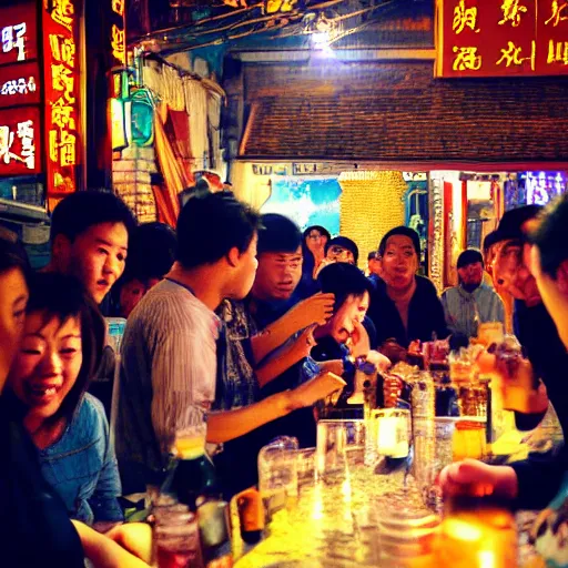 Prompt: Thursday night hutong beer parties, photograph