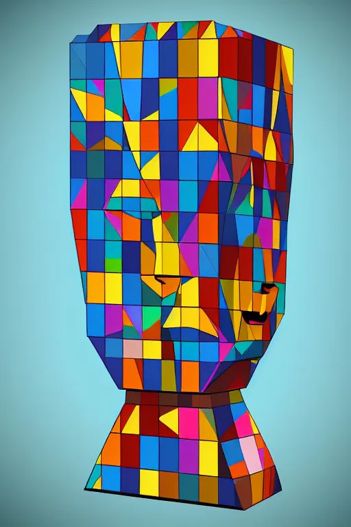 Image similar to abstract cubist moai statue geometric cutout digital illustration cartoon colorful beeple