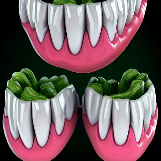 Image similar to poorly rendered 3 d set of teeth