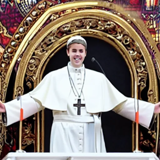 Image similar to justin bieber as the catholic pope